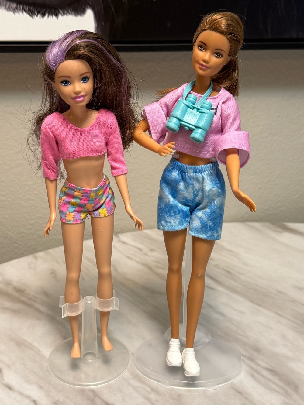 Barbie Mattel Skipper & Petite Barbie dolls in outfits & binoculars